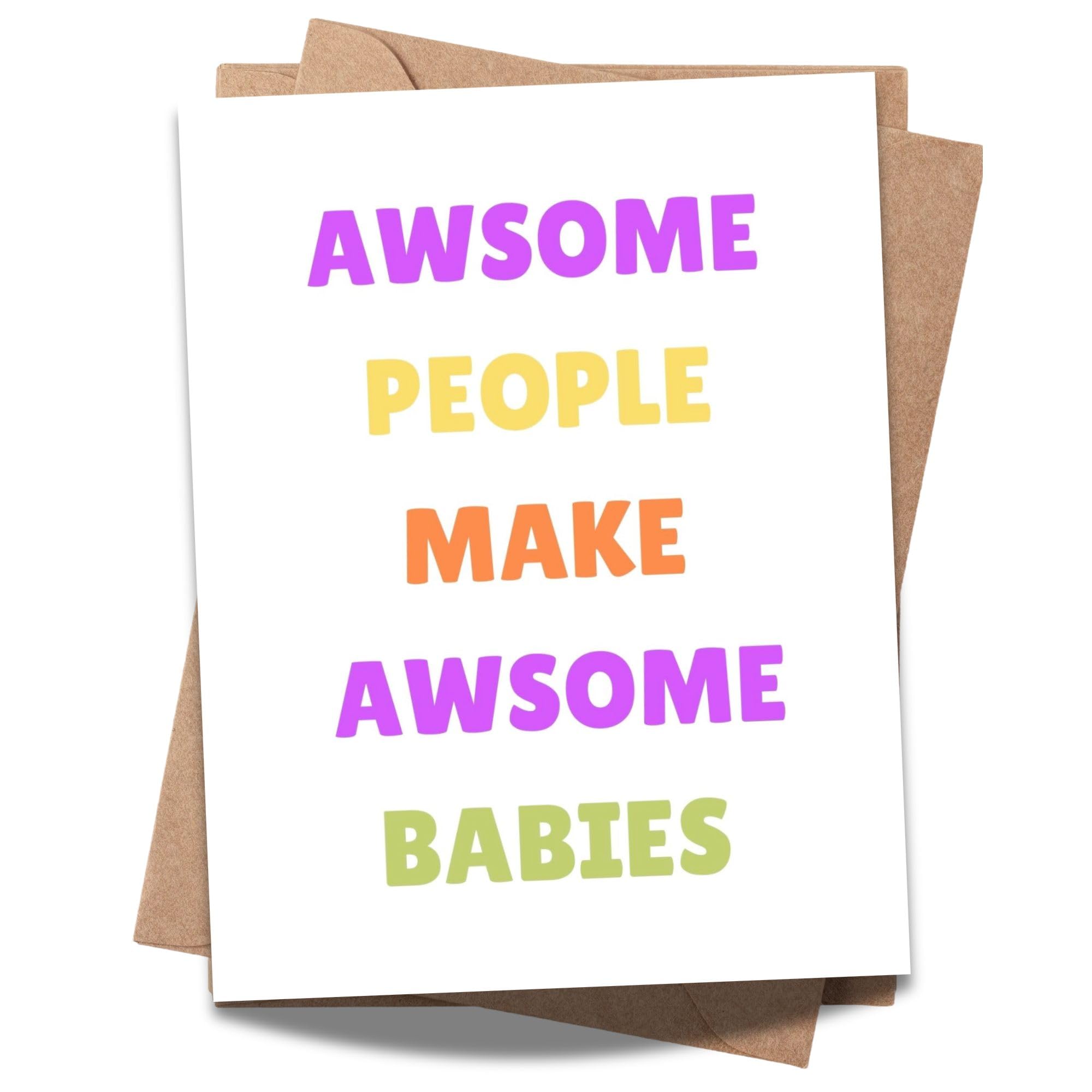 Baby Shower Greeting Card “Awesome People Make Awesome Babies” – Sweet & Heartfelt Card for New Parents – Perfect for Baby Shower or Pregnancy Reveal