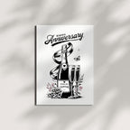 Happy Anniversary Greeting Card for Husband, Wife, Boyfriend, Girlfriend – Wine Bottle and Wine Glass Illustration – Romantic Card – Made in USA