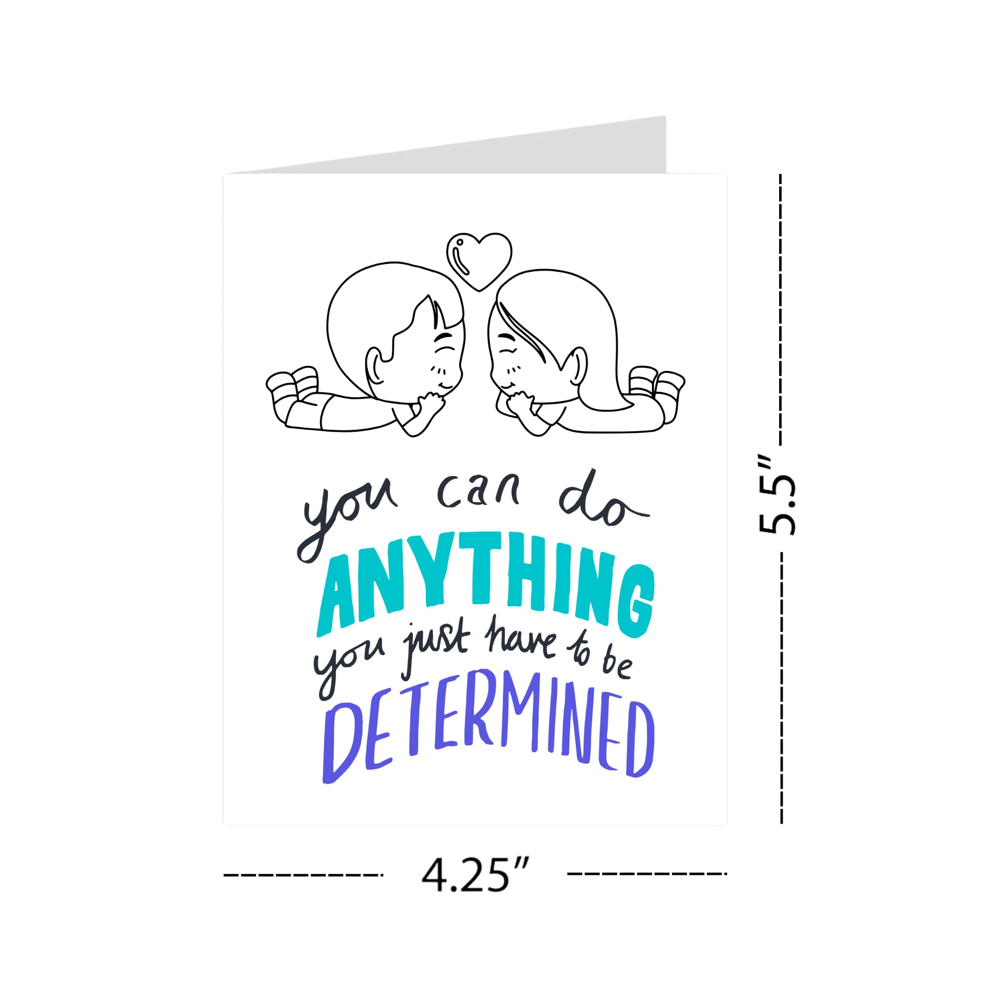 You Can Do Anything Encouragement Card – Cute Chibi Couple Illustration – 4.25x5.5 inch – Blank Inside – Motivational Greeting Card for Support & Love