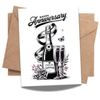 Happy Anniversary Greeting Card for Husband, Wife, Boyfriend, Girlfriend – Wine Bottle and Wine Glass Illustration – Romantic Card – Made in USA