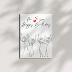 Happy Birthday Greeting Card – Fun Dancing Characters Design with Hearts – 4.25x5.5 inch – Blank Inside – Cute and Cheerful Birthday Card for Loved Ones