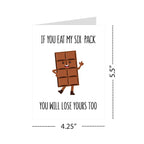 Funny Romantic Card – If You Eat My Six Pack You’ll Lose Yours Too – Hilarious Anniversary or Valentine’s Day Card for Boyfriend, Girlfriend, Spouse – Handmade in USA