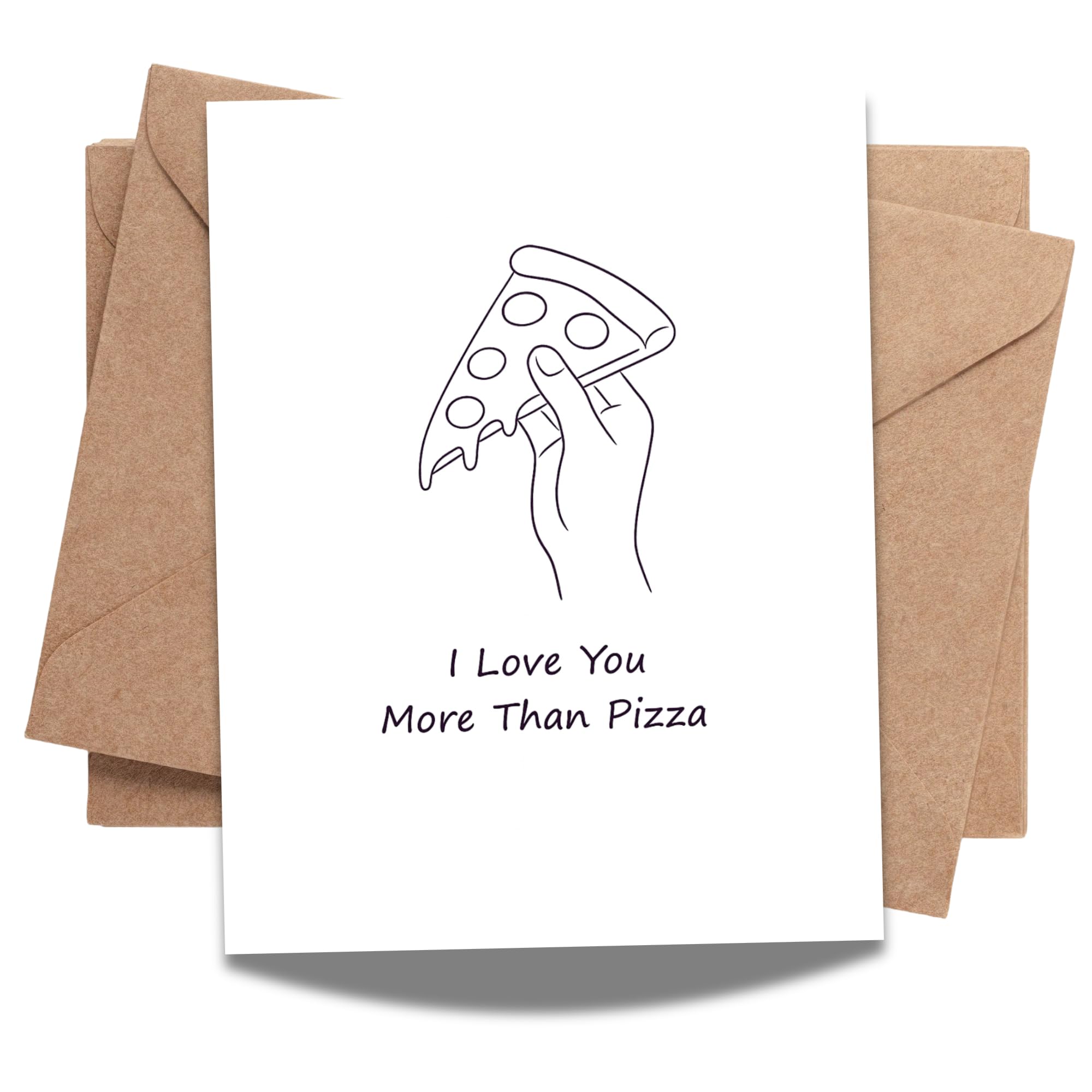 I Love You More Than Pizza Greeting Card – Funny Minimalist Line Art Love Card with Envelope – Cute Gift for Couples, Valentine’s Day – Blank Inside