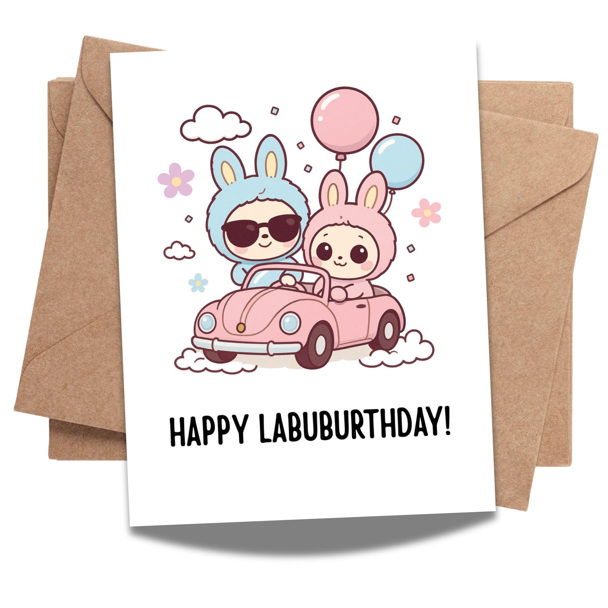 Cute Birthday Card Compatible with Labubu Birthday Theme, Handmade Greeting Card for Men, Women, Kids, Friends, Anime-Inspired Gift