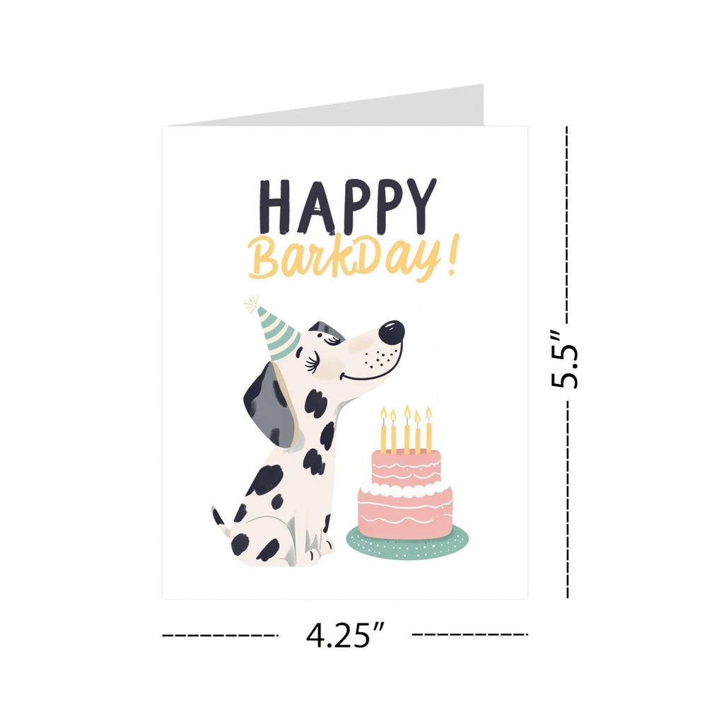 Happy Barkday Greeting Card Dog Birthday Card with Cake Illustration – Fun Pet-Themed Card for Dog Lovers, Friends, Men, Women, Kids – Made in USA