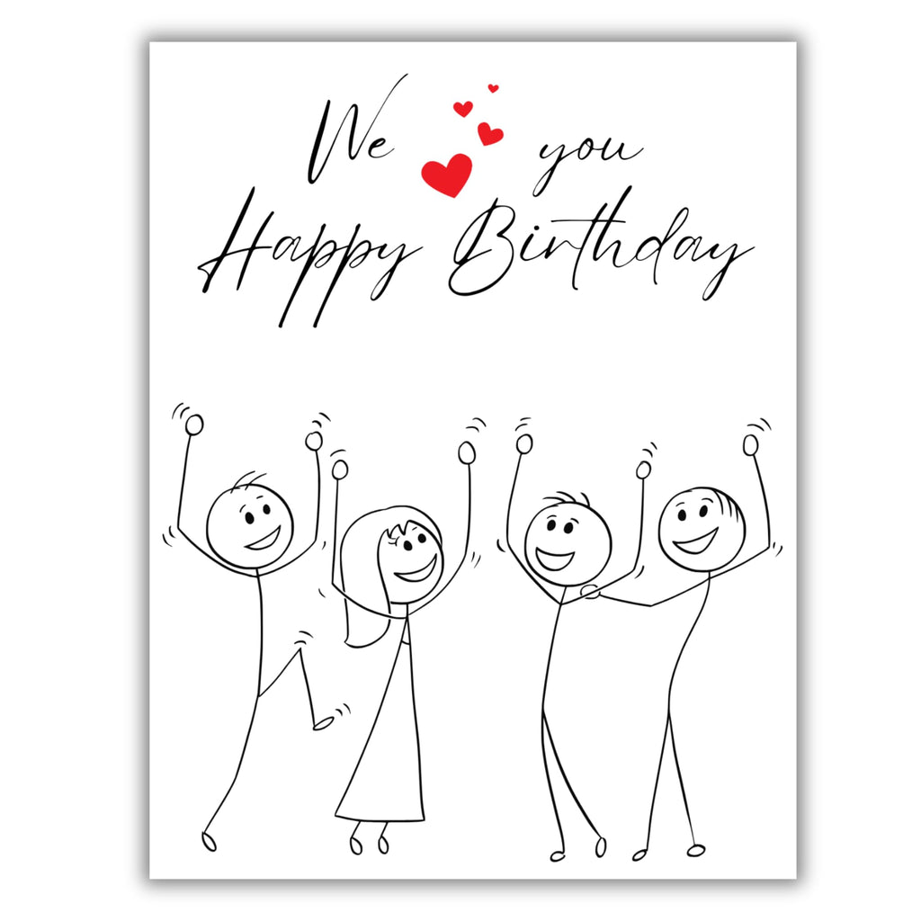 Happy Birthday Greeting Card – Fun Dancing Characters Design with Hearts – 4.25x5.5 inch – Blank Inside – Cute and Cheerful Birthday Card for Loved Ones
