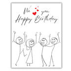 Happy Birthday Greeting Card – Fun Dancing Characters Design with Hearts – 4.25x5.5 inch – Blank Inside – Cute and Cheerful Birthday Card for Loved Ones