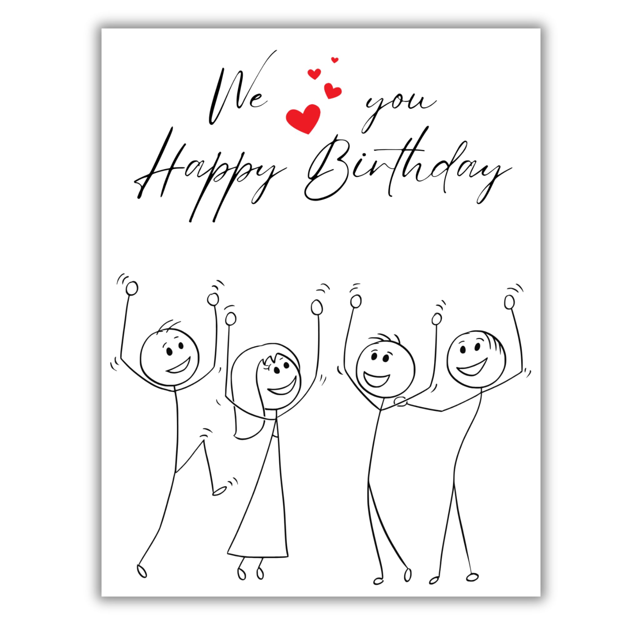 Happy Birthday Greeting Card – Fun Dancing Characters Design with Hearts – 4.25x5.5 inch – Blank Inside – Cute and Cheerful Birthday Card for Loved Ones