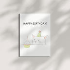 Funny Happy Birthday Cat Card Cute Illustration Greeting for Men, Women, Kids, Friends, Coworkers Handmade in USA